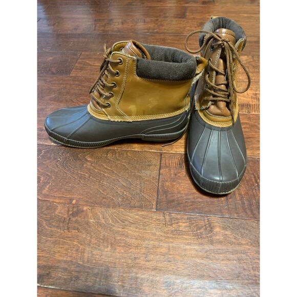 Tommy Hilfiger Two Tone Brown Leather & Rubber Charlie Laced Duck Boots Sz 11 - Picture 2 of 10